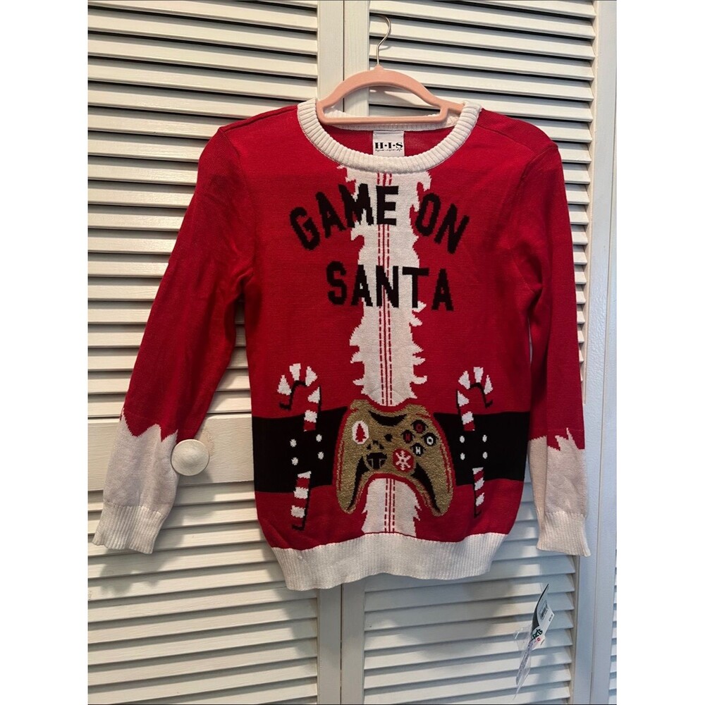 #2093**Game On Santa Red Christmas Sweater with Controller